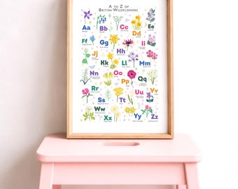 A-Z British Wildflowers Print: Botanical Art Poster & Nature Wall Decor