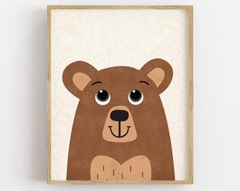 Bear Nursery Print, Cute Woodland Animal Poster