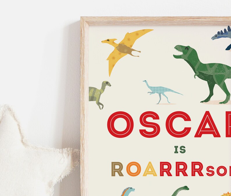 Personalised Dinosaur Wall Art, Dinosaur Nursery Print, Dinosaur Birthday Gift Idea image 3