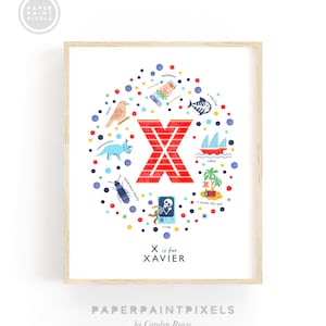 Letra X Nome Personalizado Impressão, Ideia de Presente para Bebê, Decoração de Berçário para Menino