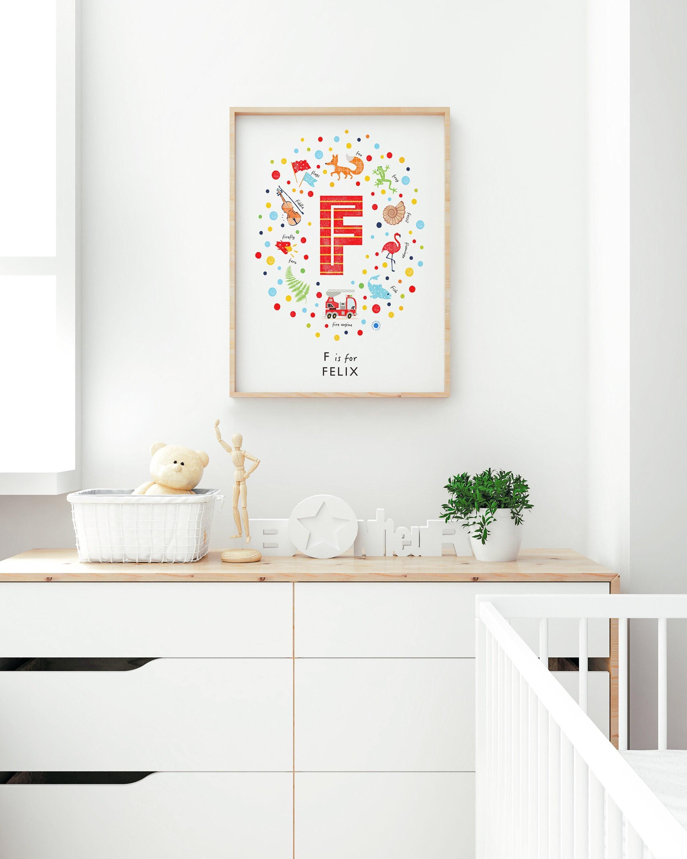 Letter F Custom Nursery Name Poster – Red Initial Print, Frog & Fox ...