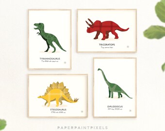 Dinosaur Nursery Art Prints: T-Rex, Triceratops, Stegosaurus, Diplodocus