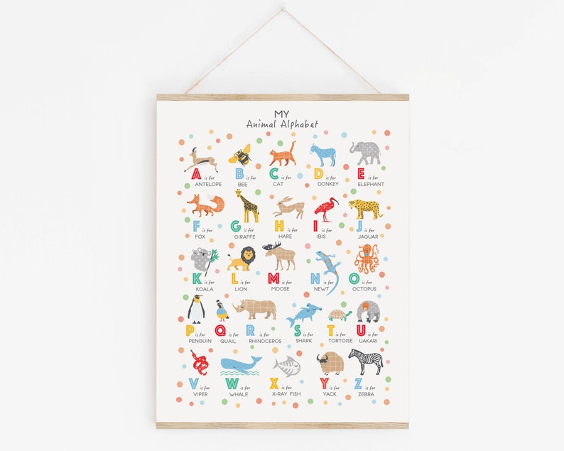 Animal Alphabet Print Nursery Decor Animal Alphabet Poster Etsy