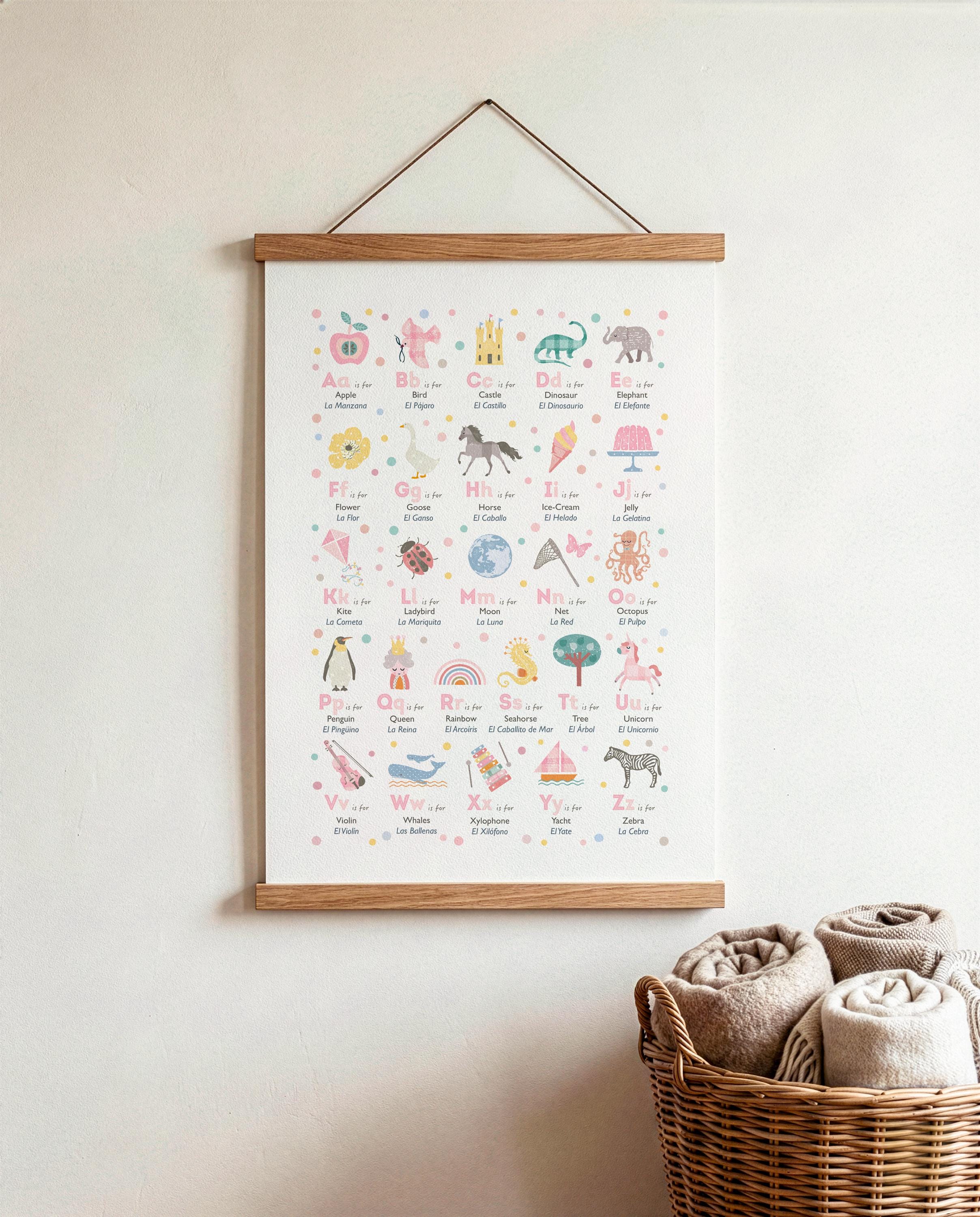 My First Bilingual Alphabet Poster, English and Spanish Girls Nursery ...