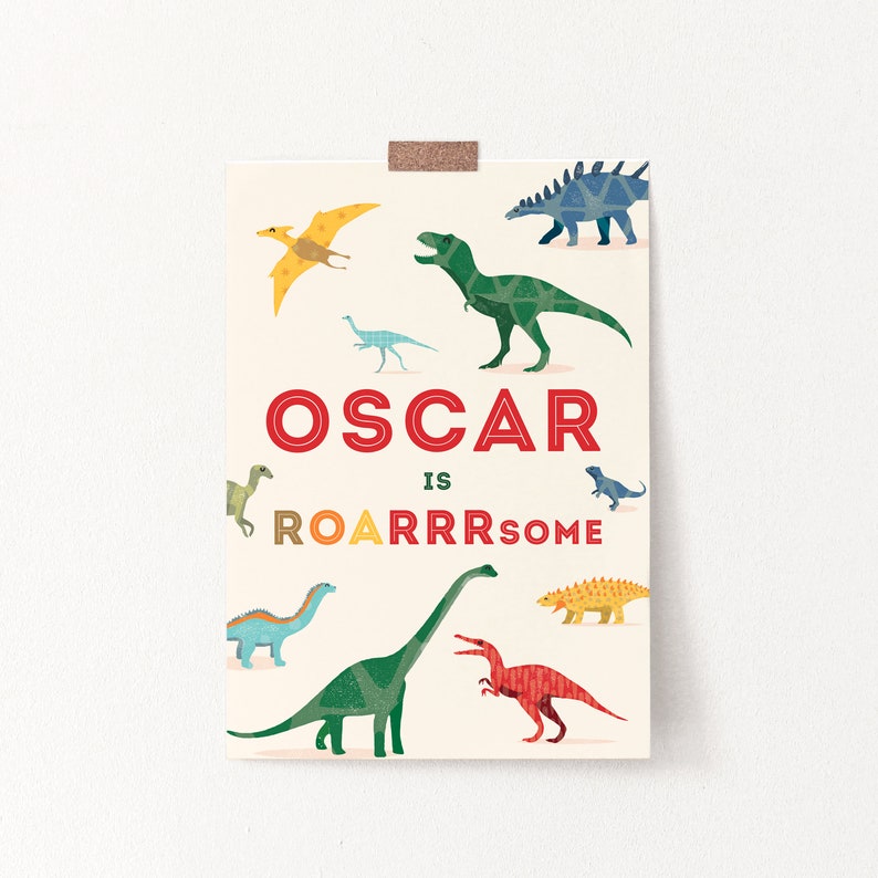 Personalised Dinosaur Wall Art, Dinosaur Nursery Print, Dinosaur Birthday Gift Idea image 2