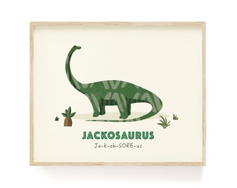 Personalized Dinosaur Wall Art, Dinosaur Print, Kids Room Decor, Diplodocus Nursery Decor, Personalized Baby Gift, Baby Name Print