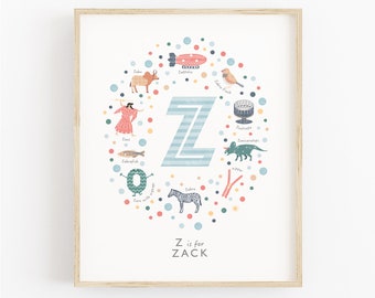 Letter Z Baby Initial Art, Personalised, Baby Gift Idea, Baby Boy Nursery, Z is for Zebra, Nursery Decor,  Unique Baby Shower Idea