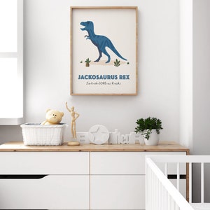 T-Rex Personalized Gift for Kids, Dinosaur Wall Decor, Dinosaur Print, Nursery Name Sign, Custom Baby gift, Dinosaur Nursery Art Print , image 4