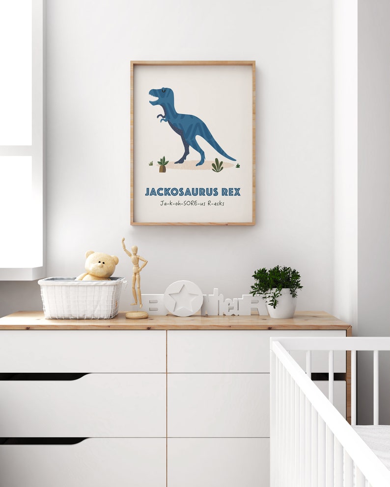 T-Rex Personalized Gift for Kids, Dinosaur Wall Decor, Dinosaur Print, Nursery Name Sign, Custom Baby gift, Dinosaur Nursery Art Print , image 4