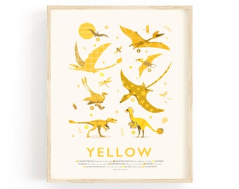 Yellow Dinosaur Print, Dino Theme Nursery Wall Art, Colour Yellow Kids Room Decor, Perfect Gift for Dinosaur Fan, Matching Prints Available