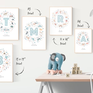 Initial Letter M, Personalised Nursery Print, Baby Boy Wall Art, Custom Boys Name Sign, Boys Nursery Decor image 7