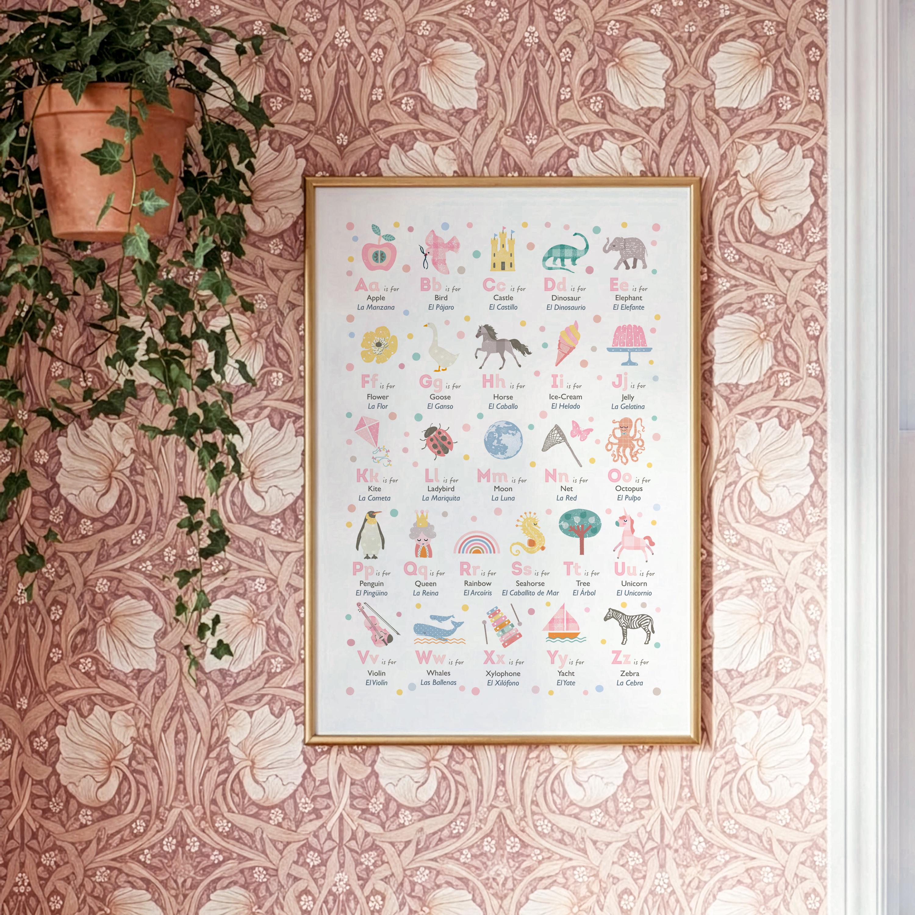 My First Bilingual Alphabet Poster, English and Spanish Girls Nursery ...