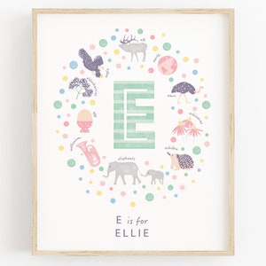 Personalised Baby Girl Name Art, Letter E Nursery Wall Art, Custom Girls Name Sign