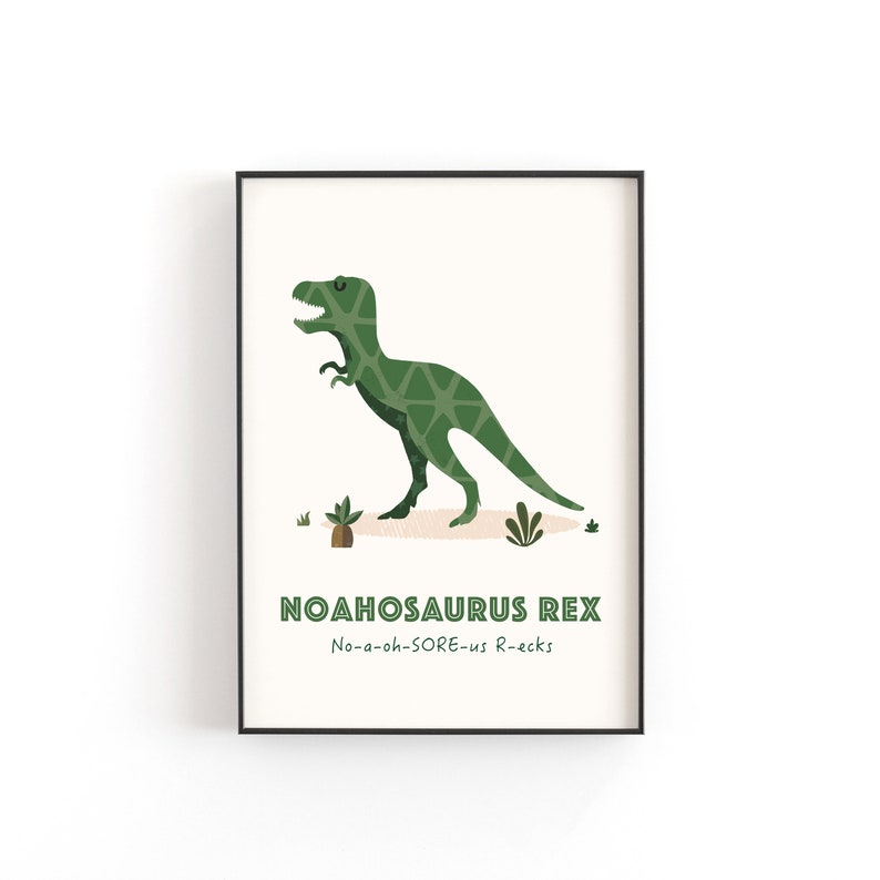 T-Rex Personalized Gift for Kids, Dinosaur Wall Decor, Dinosaur Print, Nursery Name Sign, Custom Baby gift, Dinosaur Nursery Art Print , image 2