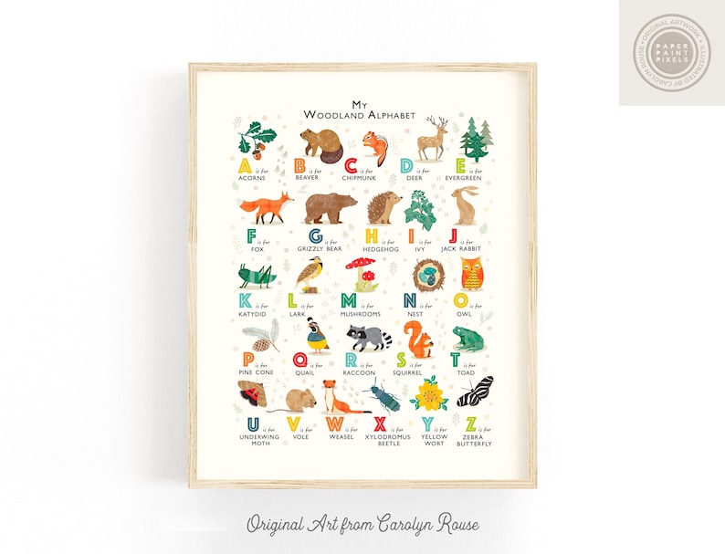 Woodland Alphabet Print, Forest Theme Alphabet Poster, Woodland Nursery Art, Perfect Gift for Nature Lovers, Can Be Personalised image 1