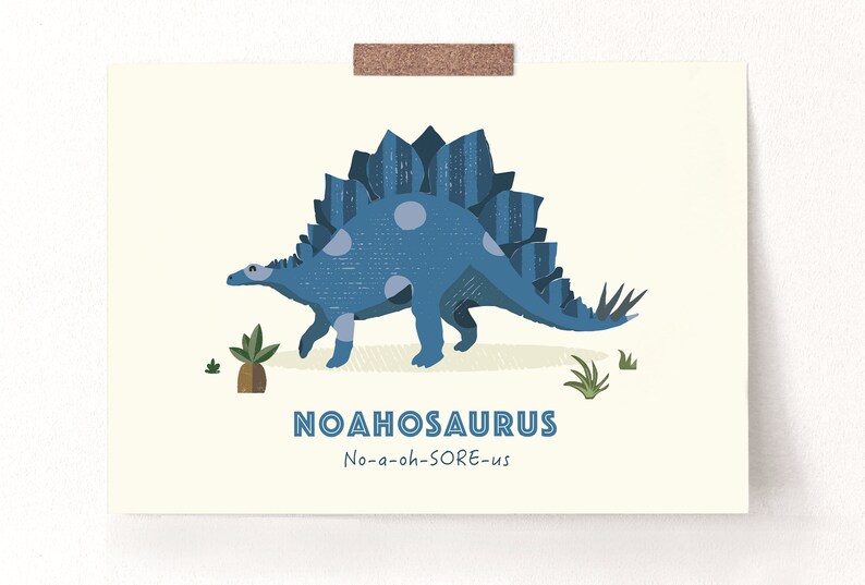 Personalised Dinosaur Nursery Name Print, Dinosaur Christmas Gift, Stegosaurus Nursery Wall Art, Personalized Gift for Kids, Dino Decor image 4