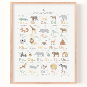 Safari-Tieralphabet-Druck – Neutrale Dschungel-Wandkunst für Baby- und Kinderzimmer