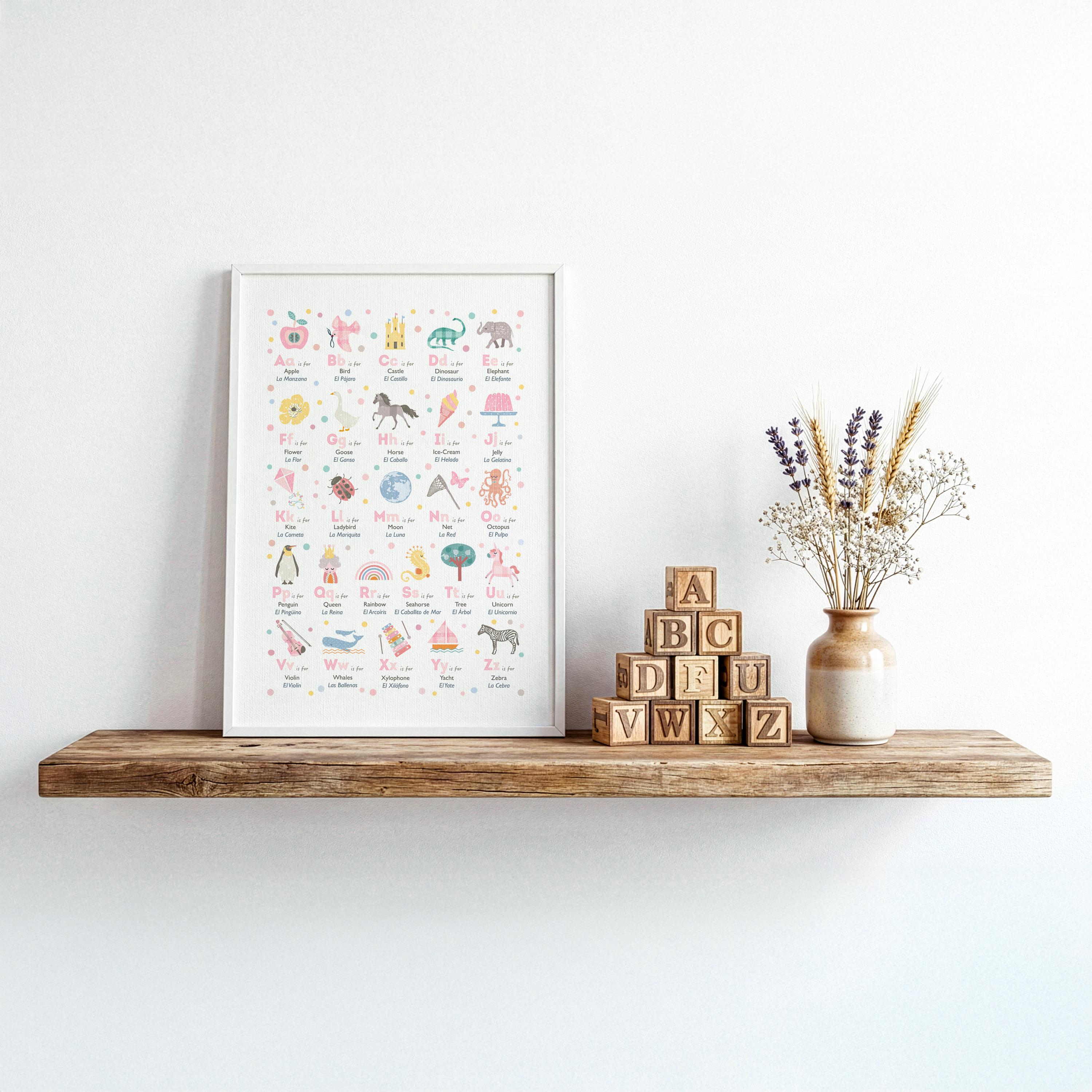 My First Bilingual Alphabet Poster, English and Spanish Girls Nursery ...