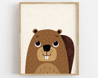 Beaver Nursery Print, Woodland Animals Nursery Poster, Cute Animal Print, Perfect Gift for Woodland Nursery