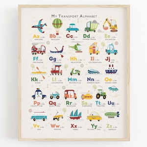 Vehicle Alphabet Print, Transportation Nursery ABC Wall Art, Can Be Personalised