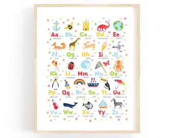 Retro Alphabet Kunstdruck, Alphabet Poster Kinderzimmer Wandkunst, Gender Neutral Kinderzimmer Dekor, Kinder Wandkunst, Kleinkind Geschenk