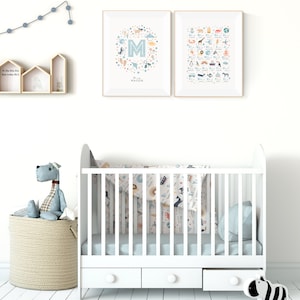 Initial Letter M, Personalised Nursery Print, Baby Boy Wall Art, Custom Boys Name Sign, Boys Nursery Decor image 6