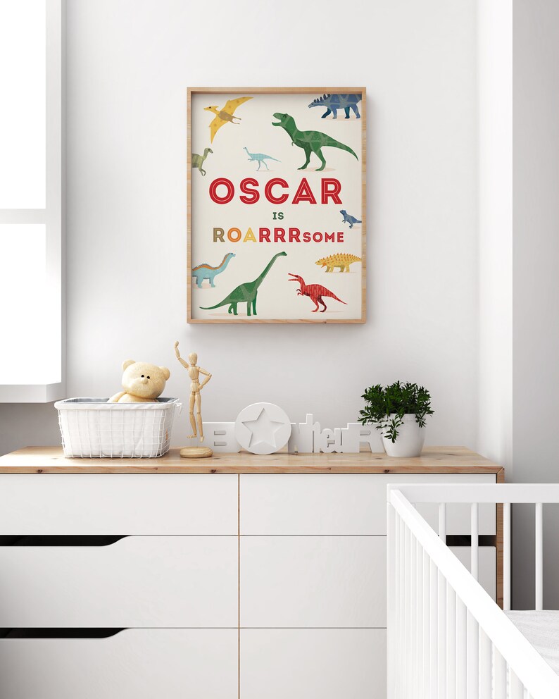 Personalised Dinosaur Wall Art, Dinosaur Nursery Print, Dinosaur Birthday Gift Idea image 4