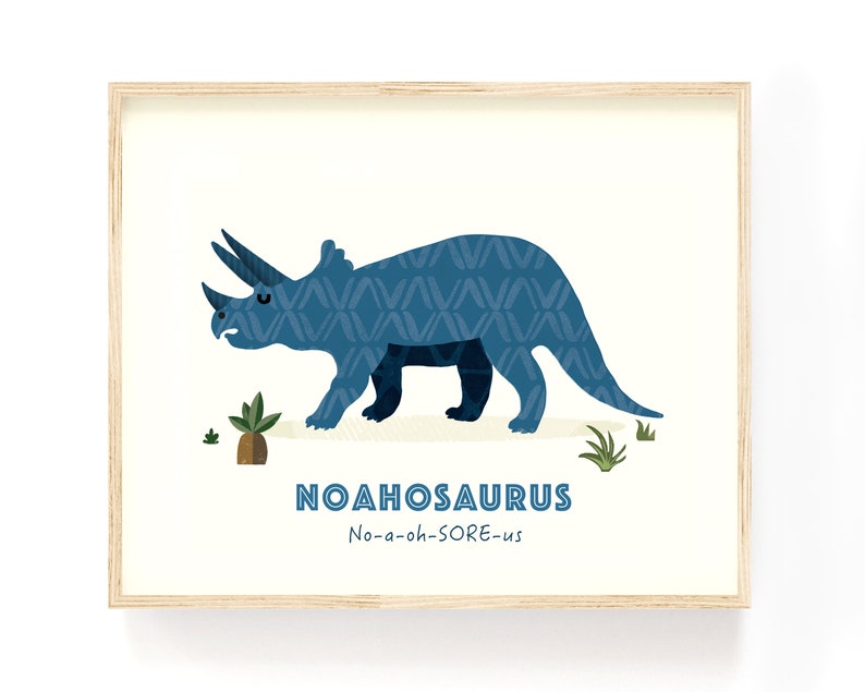 Personalized Name Dinosaur Print, Nursery Art Name, Triceratops Art Print, Custom Print, Dinosaur Birthday gift for Kids, Dinosaur Poster image 1