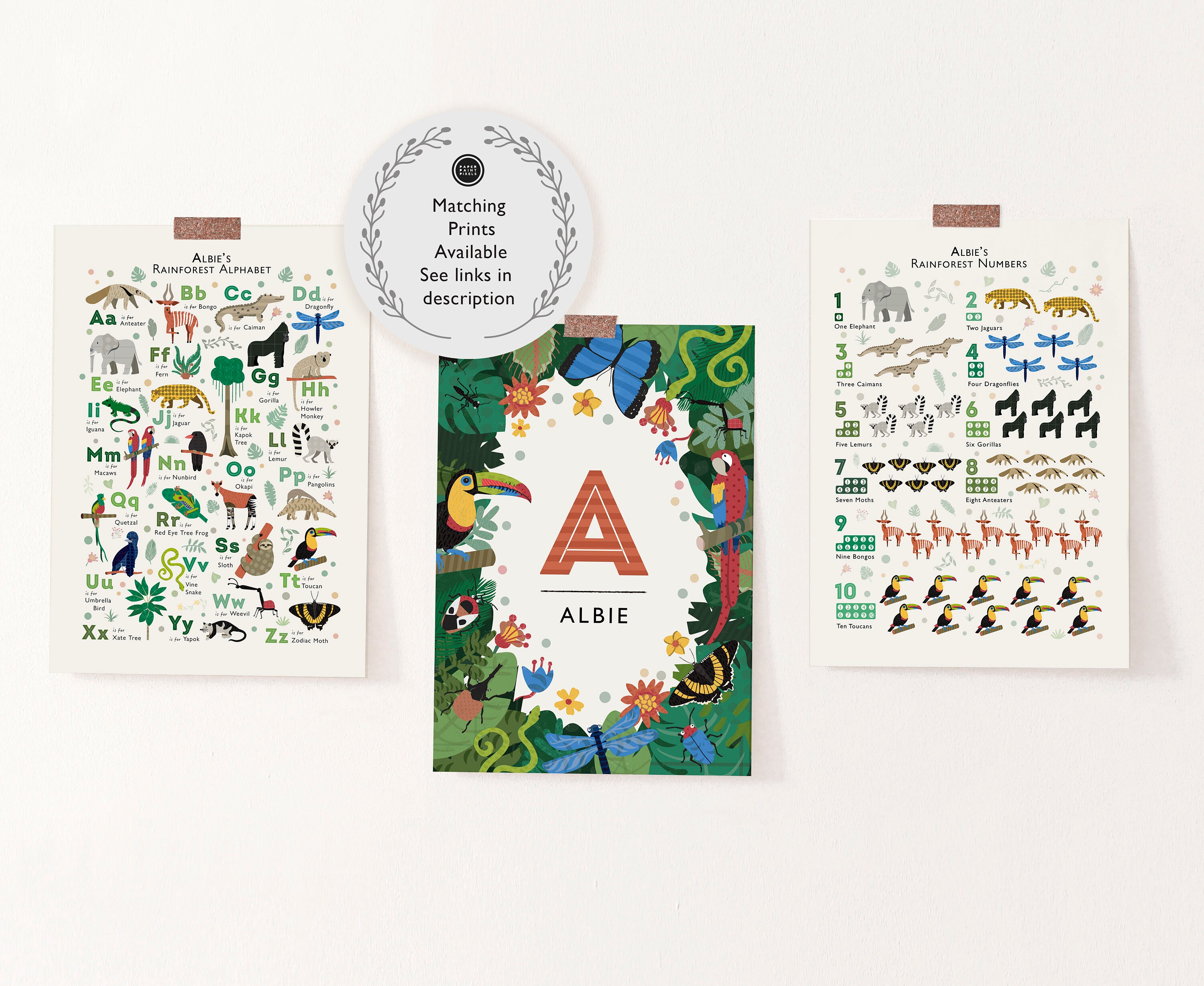 rainforest alphabet art print tropical jungle animal