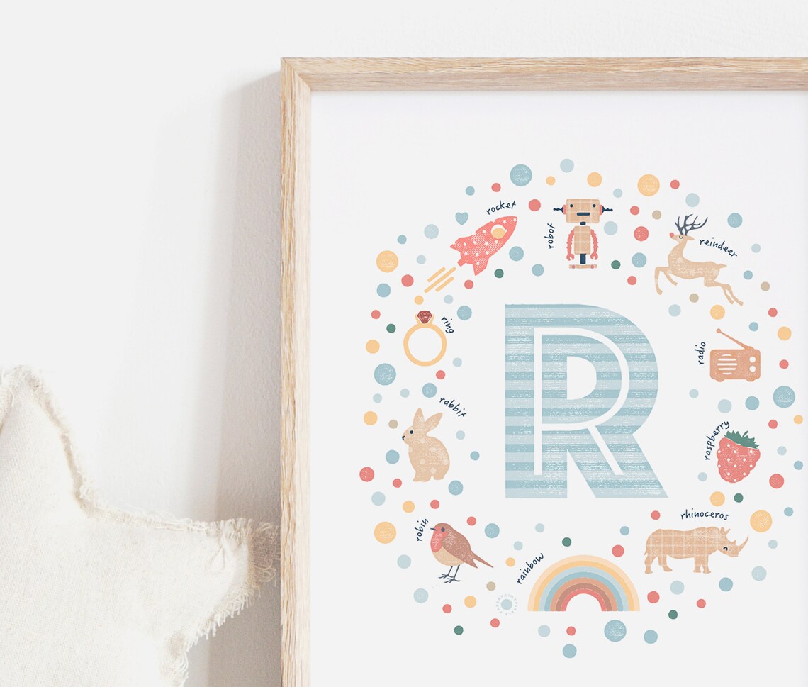 Letter R Nursery Print, Personalised Boy Name Art - Etsy