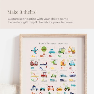 Transport Alphabet Druck, Personalisierte Jungen ABC Poster, Junge Kinderzimmer Drucke, Kinder Fahrzeug Poster, ungerahmt Bild 7