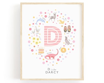 Personalized Letter D Nursery Art: Pink Name Print, Baby Girl Decor