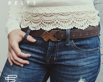 Womens Leather belt, Valentines Gift, Cork belt, Denim belt, Genuine Leather belt, wood buckle belt, Mothers day, gift for mom, BELT