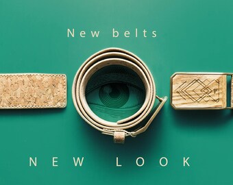 Mens Leather Belts, Valentines Gift, Cork belt, Denim belt, Genuine Leather, wood buckle belt, Fathers day, trendy, unique, belts, MENS BELT
