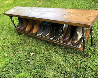 Bench Industrial, Shoe Rack, Industrial, Steampunk, Rustic,art Decor, Shoe Display, Entry Furniture, Industrial Shelf, Rustic Shelves