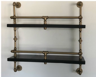 Brass color pipe Shelf, bar Shelf, Store Shelf, Home Decor, Store Decor, Boutique Decor, Steampunk Shelf, Industrial Shelf, Rustic Shelf, ,