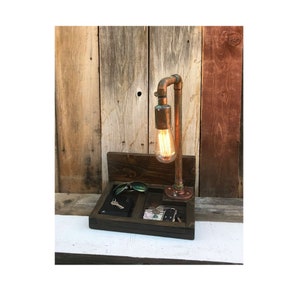 Desk Lamp, organizer, Reclaimed Wood, Upcycle Decor, Rustic Decor, Industrial lighting, lighting, Edison lamp, copper, ,