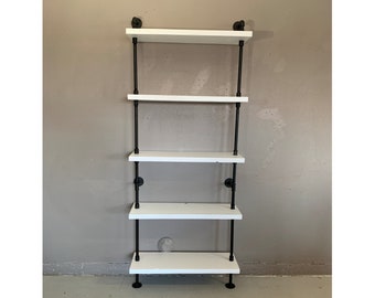 wall shelving, pipe industrial, reclaimed look, wood shelf, books kitchen, living room customization, white black pipes