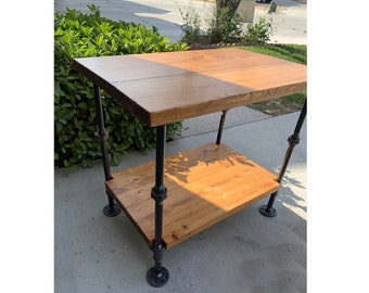 Nightstand pipe, industrial table, table with shelf, wood and pipe, real pipes, reclaimed look, pipes industrial
