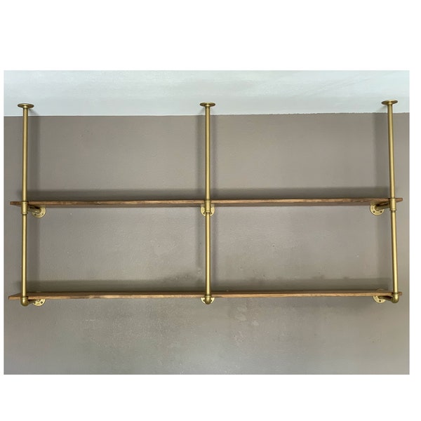 shelving industrial pipe wood shelf, for bar kitchen industrial brass gold painted pipes shelves customization option