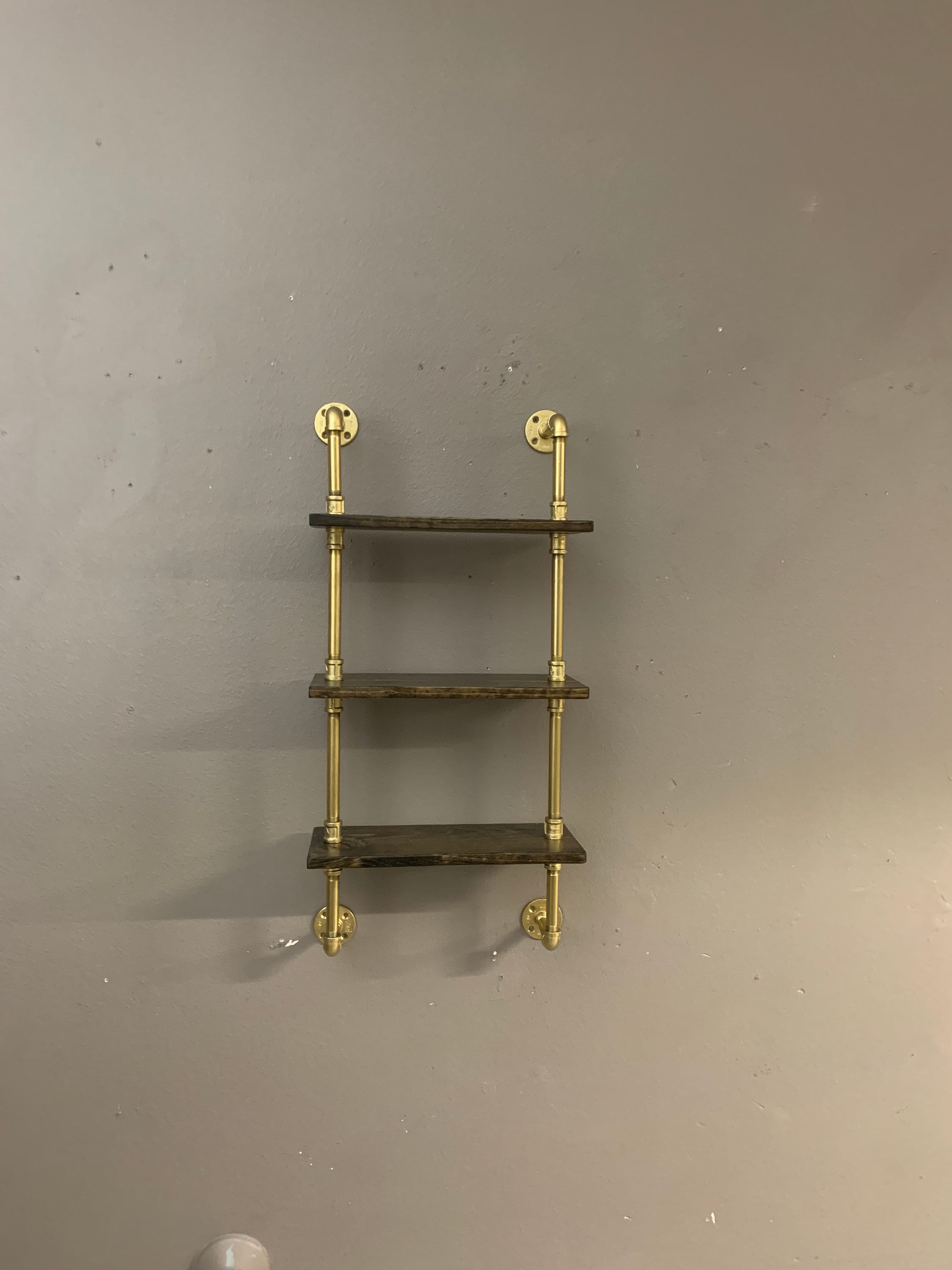 Wall Shelf Gold Pipe Painted Wood Pipe Shelving Unit Wood Etsy