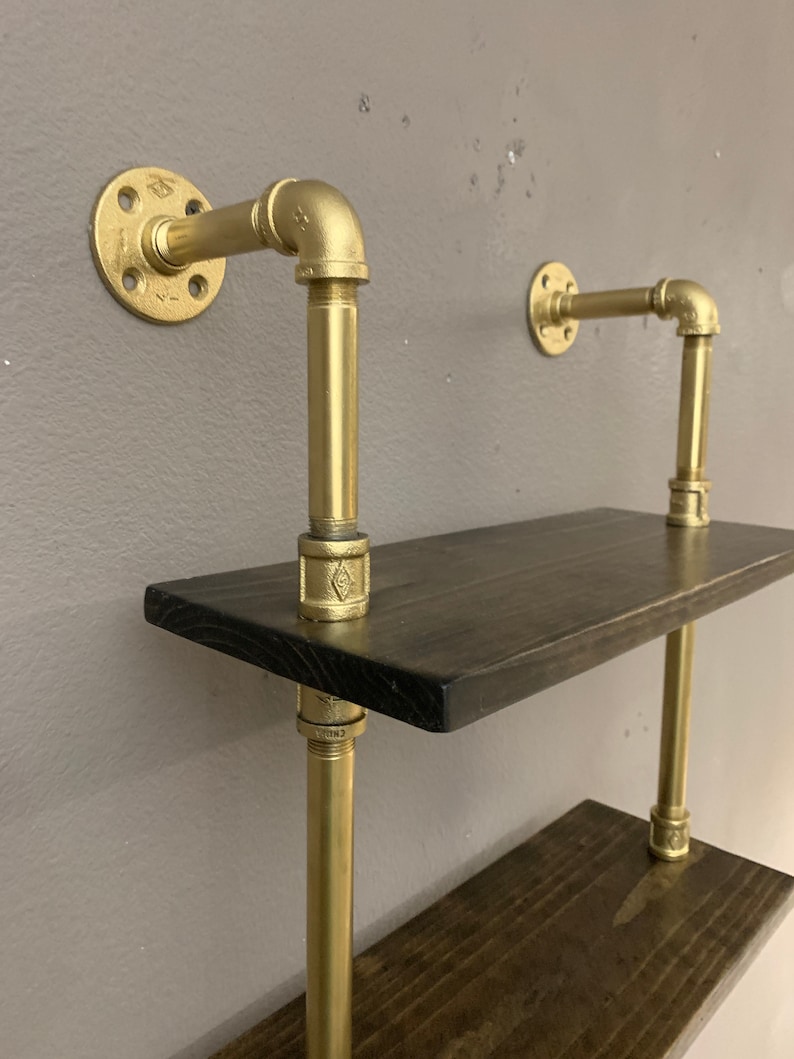 Wall shelf gold pipe painted wood pipe shelving unit wood Etsy