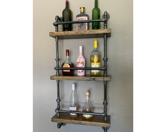 industrial bar, pipe and wood, We customize, industrial shelving, bar shelf, reclaimed look