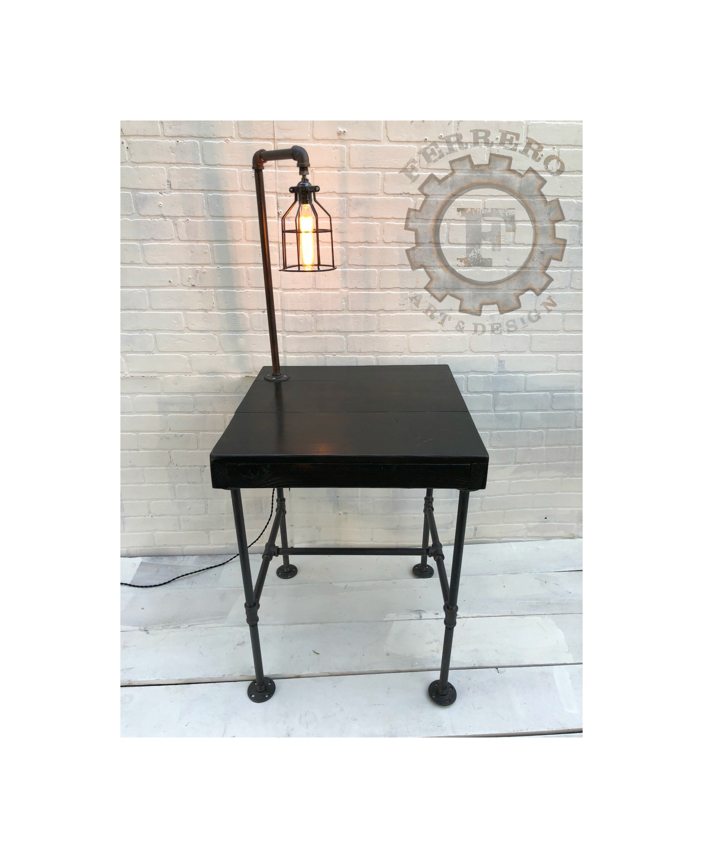 industrial table - Edison lamp- lighting -  pipe wood - nightstand - side table - coffee table - bar - steampunk