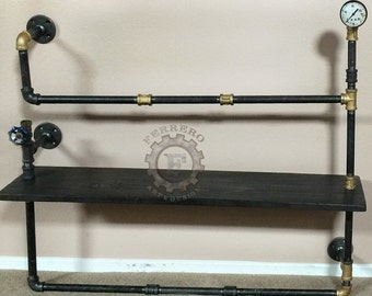 Industrial Shelf, Unique Wall Decor, Industrial Decor, Pipe Shelf, Wood Shelf, Steampunk Style, Modern Decor, Upcycle Decor, ,