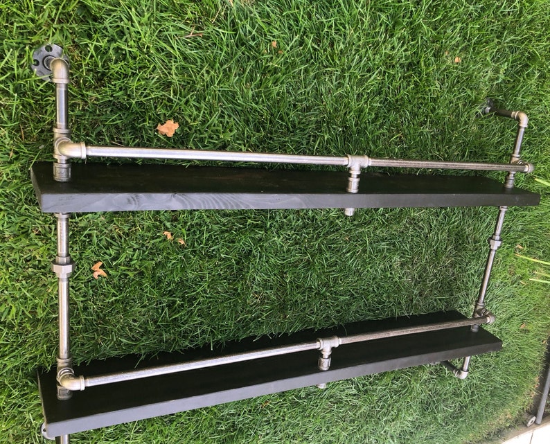 Industrial pipe bar pipes wood bar shelf shelving wall Etsy