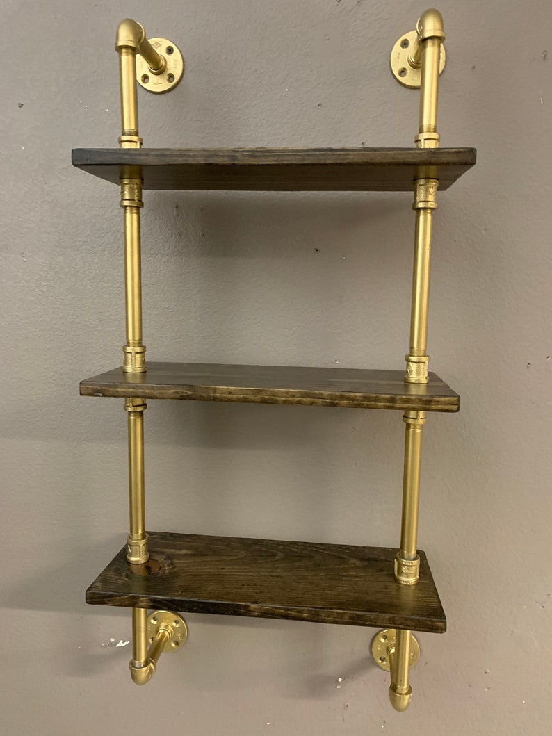 Wall shelf gold pipe painted wood pipe shelving unit wood Etsy