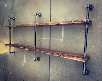 industrial style bar, wood pipe, reclaimed look, customization, wall shelving, shelf for bottles, shelves