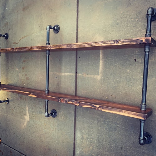 Industrial Pipe Bar Pipes Wood Bar Shelf Shelving Wall Etsy