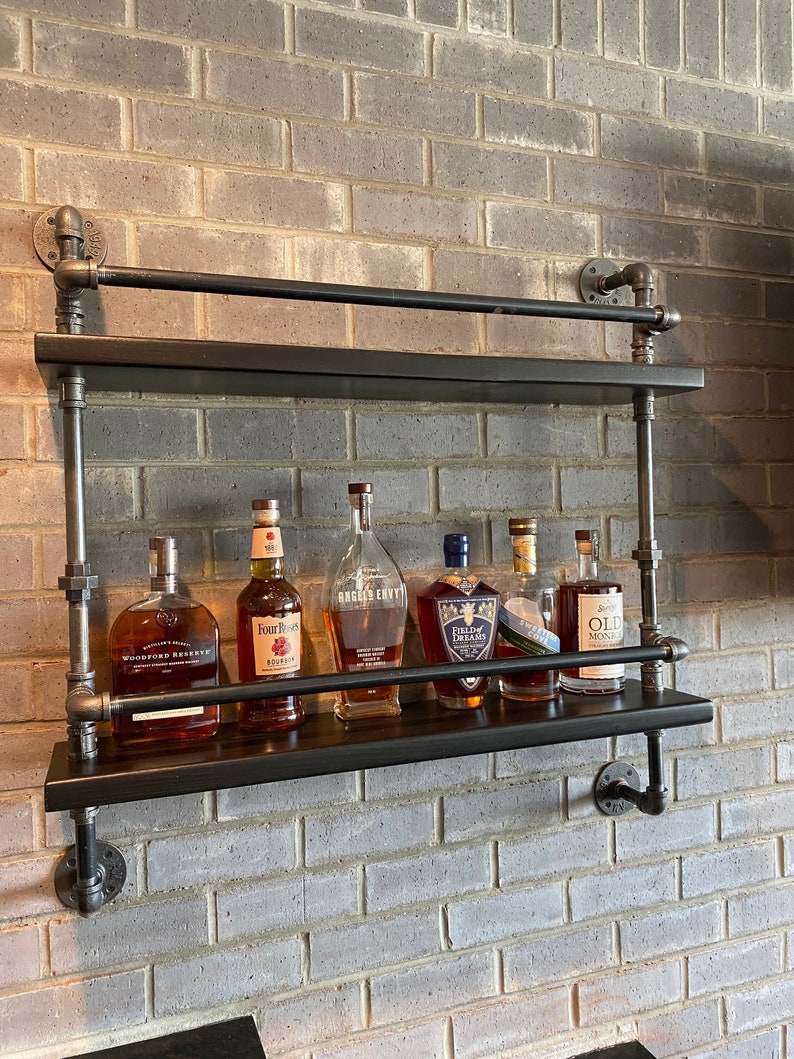 Industrial Bar Shelving Shelf with Pipe and Wood - Thumbnail 2